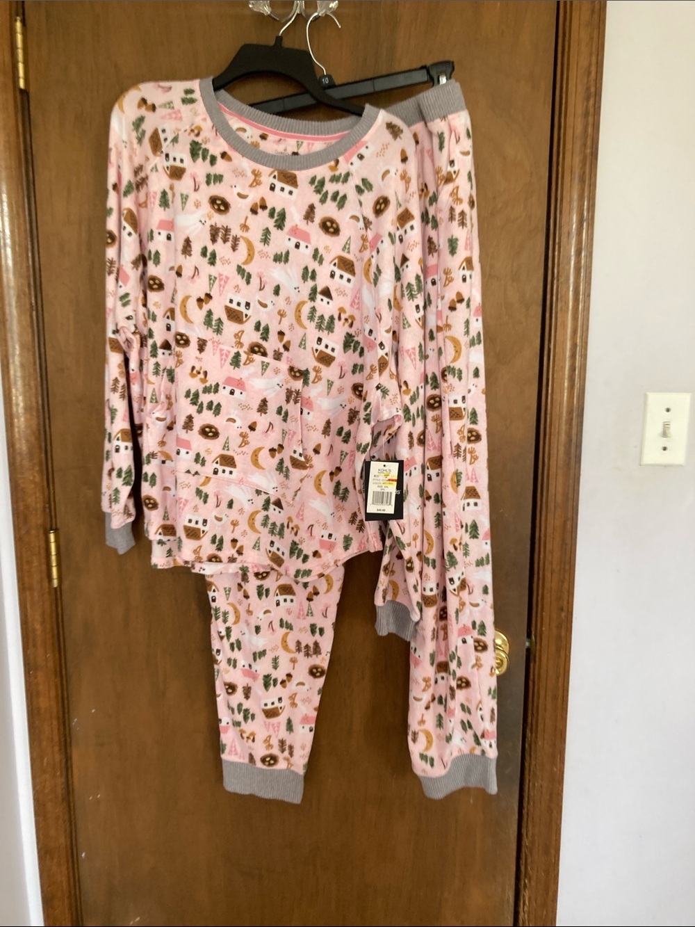 Cuddl Duds 2 piece pajama set top with pocket & jogger pant printed PJ set XXL